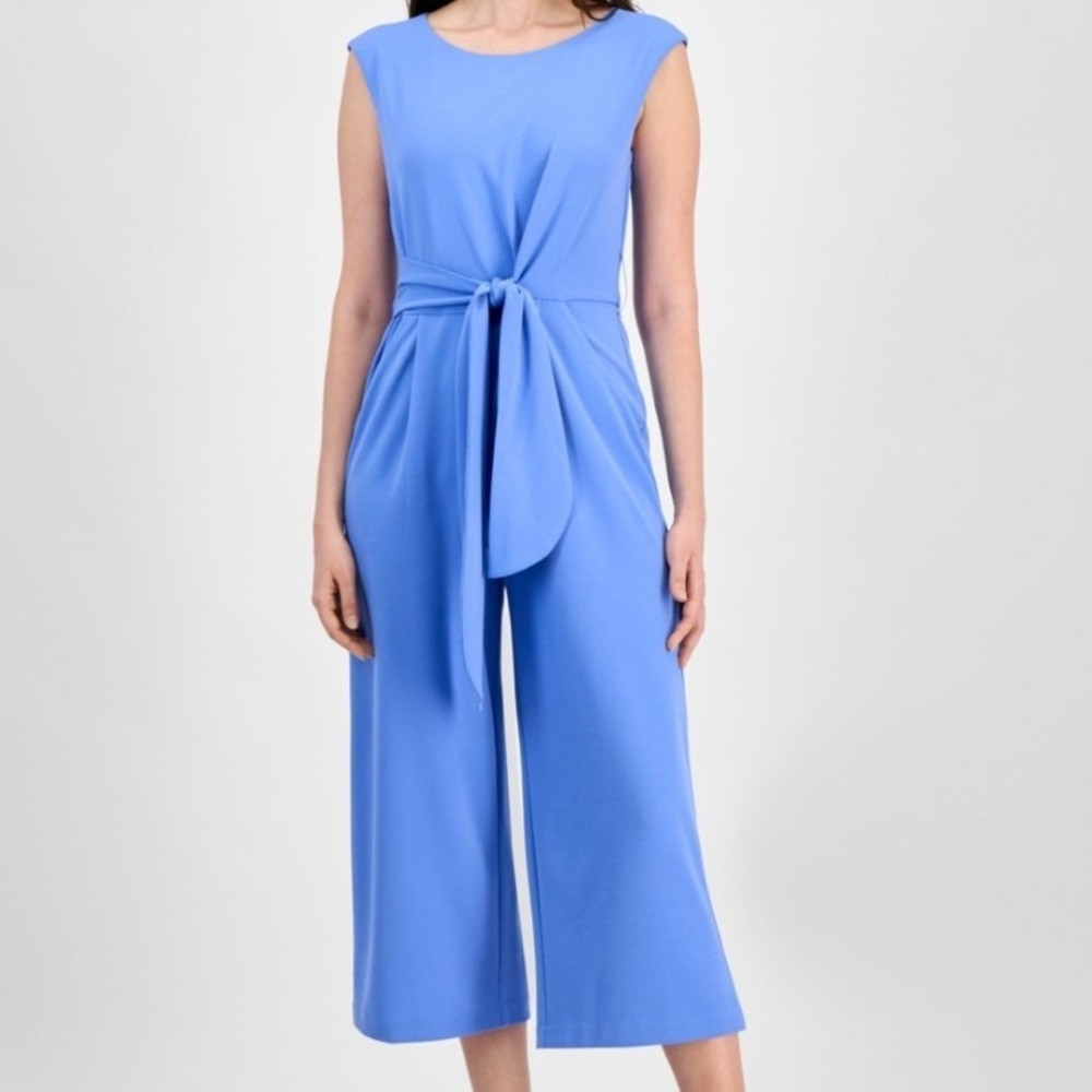 Tahari ASL Side Knot Jumpsuit Women 8 New Ultra Marine Blue Crepe MSRP $129